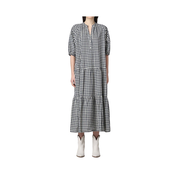 Abito Donna a quadri con balze Blu panna WOOLRICH- Francavilla Moda